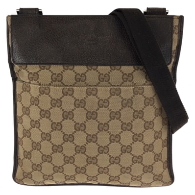 GUCCI グッチ ベージュ ダークブラウン GGキャンバス レザー/ ショルダーバッグ ポシェット 601555 【中古】