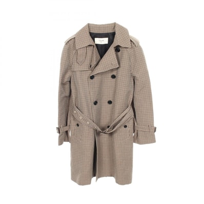 セリーヌ CELINE チェック柄 トレンチコート 衣料品 アウター ファブリック ウール レディース ブラウン系 【中古】