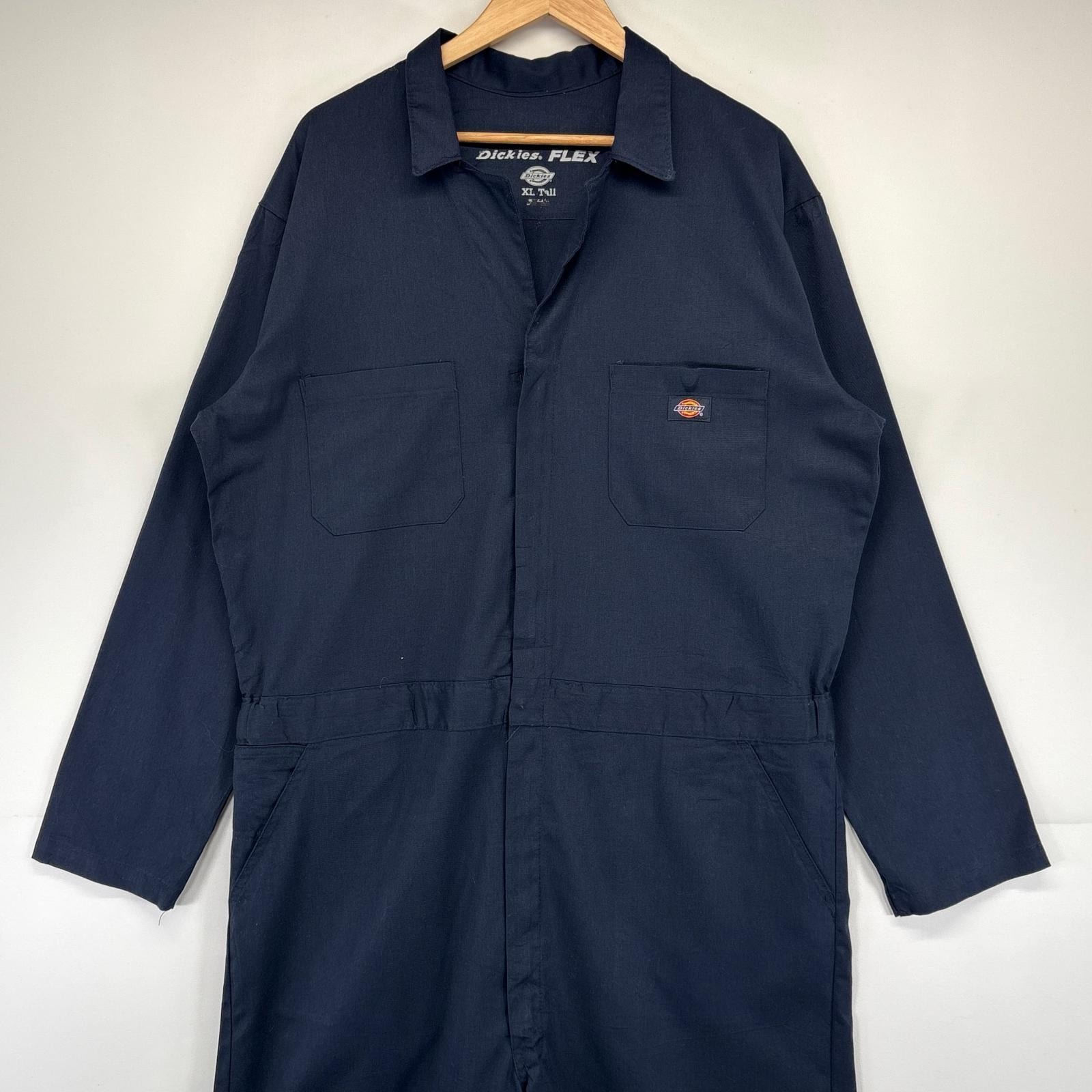 古着 ディッキーズ Dickies 長袖つなぎ ワンポイントロゴ 大きいサイズ オールインワン XL tall ネイビー メンズ
