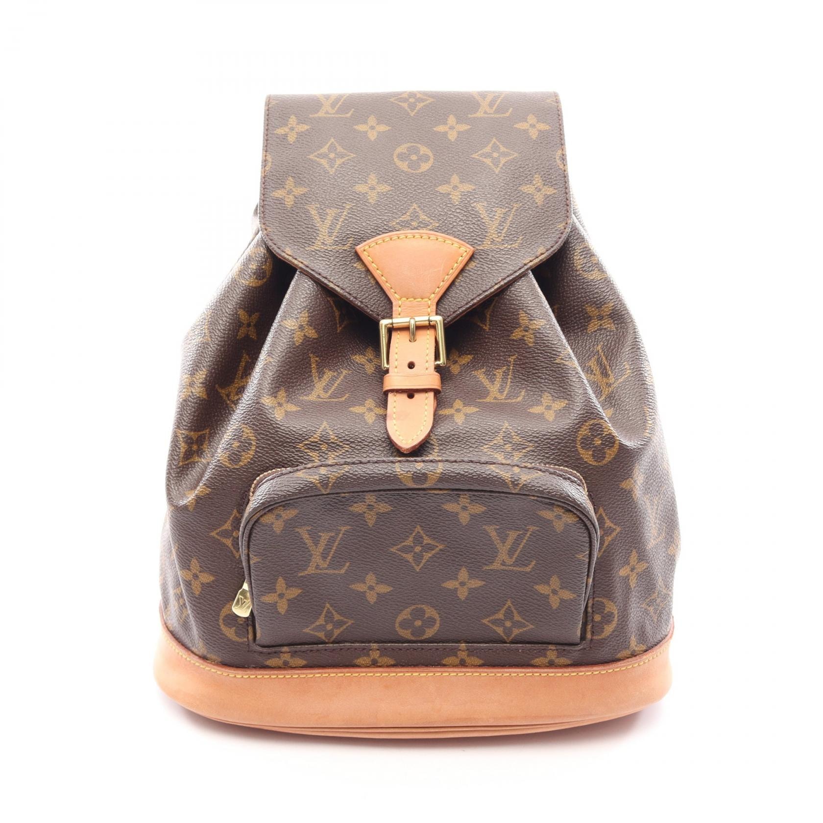 ルイ・ヴィトン LOUIS VUITTON モンスリMM リュックサック バックパック バッグ PVCコーティングキャンバス レザー モノグラム レディース ブラウン系 M51136 【中古】