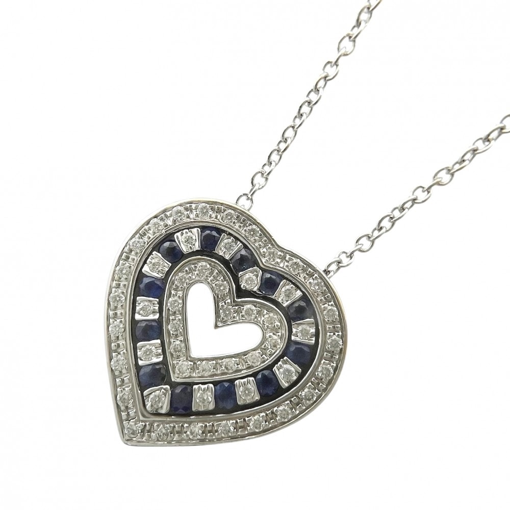 Damiani ダミアーニ ネックレス ベルエポック ジュエリー アクセサリー アジャスター付き ペンダント ハート 18金WG Au750 K18ホワイトゴールド    ダイヤモンド シルバー ブルー 青 レディース 約4.1g【中古品】