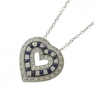Damiani ダミアーニ ネックレス ベルエポック ジュエリー アクセサリー アジャスター付き ペンダント ハート 18金WG Au750 K18ホワイトゴールド ダイヤモンド シルバー ブルー 青 レディース 約4.1g【中古品】