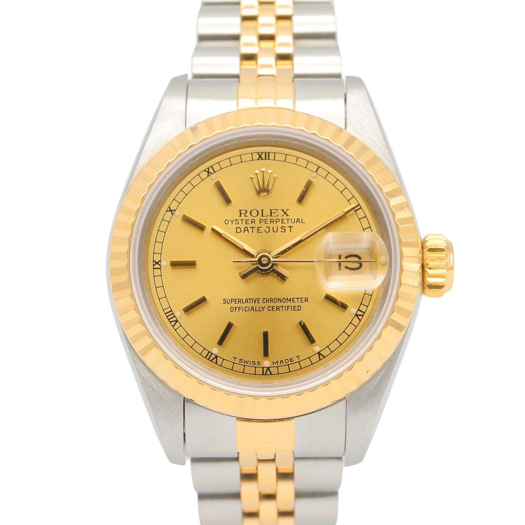 ロレックス ROLEX デイトジャスト L番 シャンパン バー 腕時計 時計 K18(イエローゴールド) ステンレススチール レディース ゴールド系 シャンパン 69173 【中古】