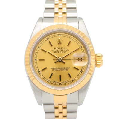 ロレックス ROLEX デイトジャスト L番 シャンパン バー 腕時計 時計 K18(イエローゴールド) ステンレススチール レディース ゴールド系 シャンパン 69173 【中古】