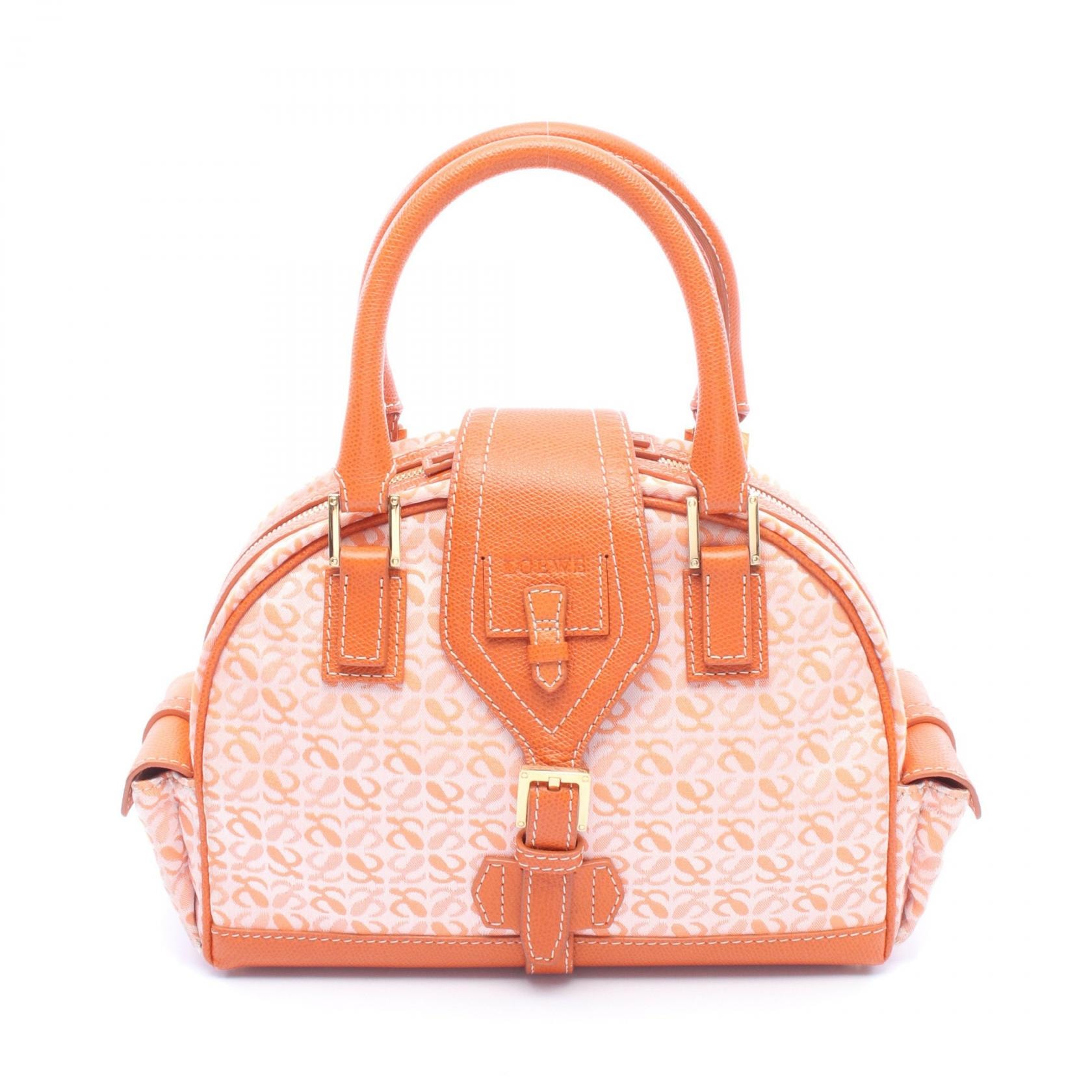 ロエベ LOEWE アナグラム スモール ボーリングバッグ ハンドバッグ バッグ キャンバス レザー レディース オレンジ系 【中古】