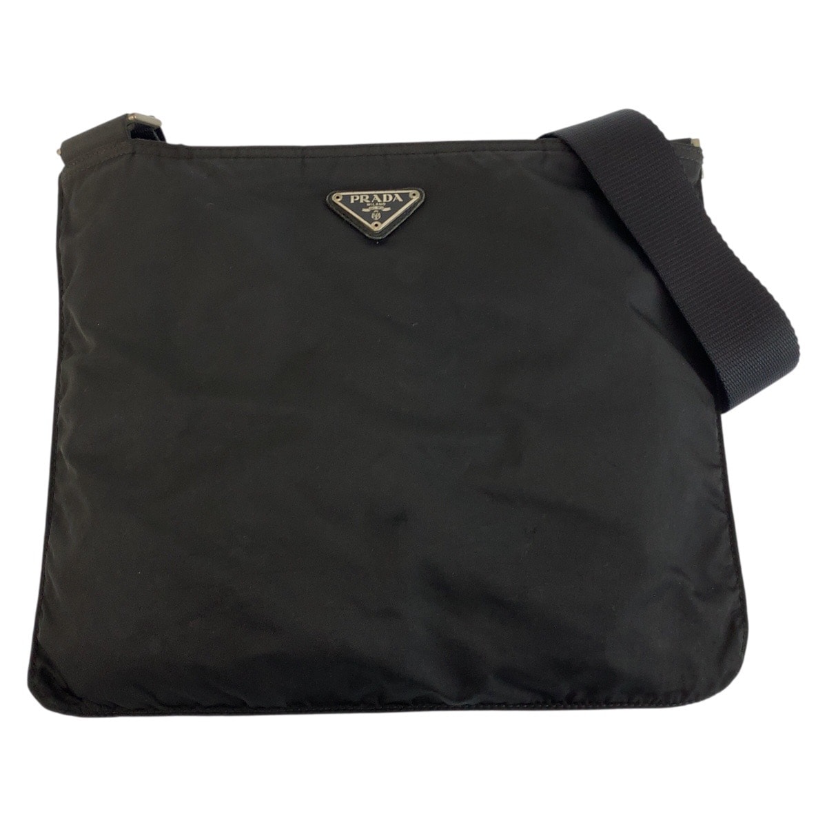 PRADA プラダ テスート 三角ロゴプレート ブラック 黒 シルバー金具 ナイロン ショルダーバッグ メッセンジャーバッグ 602371 【中古】