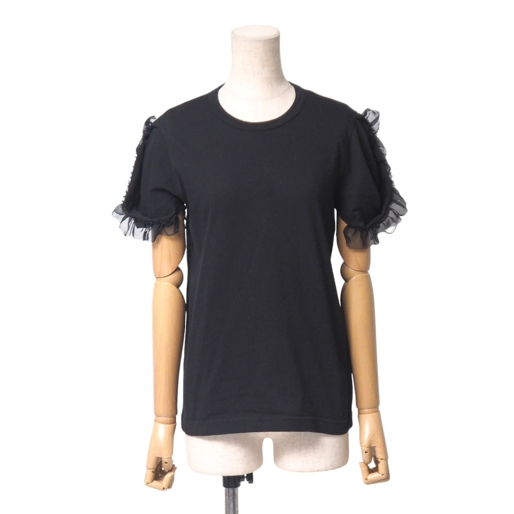 COMME des GARCONS コムデギャルソン カットソー サイズS AD2012 レース フリル オープンショルダー 半袖 クルーネック コットン ブランド古着【中古】20250822/RA5855