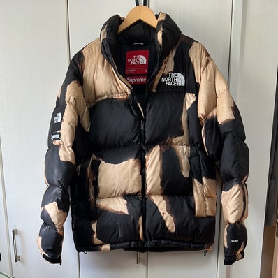 Supreme x The North Face Bleached Denim Print Nuptse Jacket "Black"