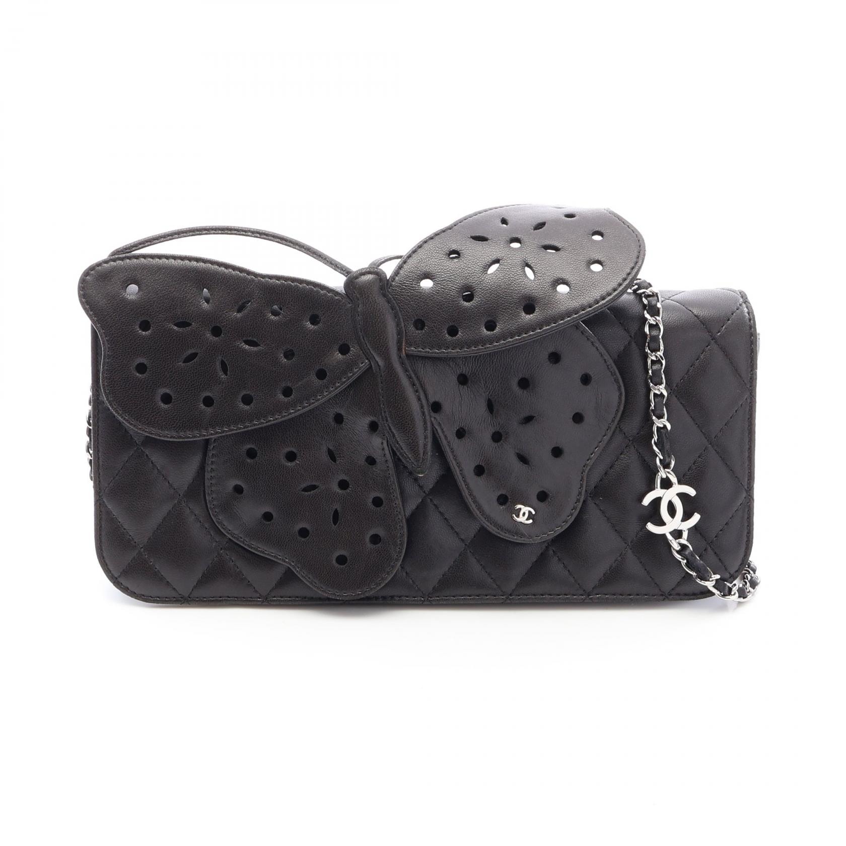 シャネル CHANEL マトラッセ バタフライ ショルダーバッグ バッグ ラムスキン(羊革) レディース ブラック系 【中古】