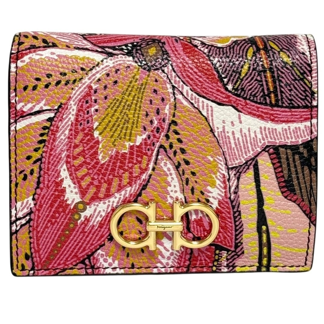 フェラガモ レディース 2つ折り 財布 ダブル ガンチーニ レザー マルチカラー