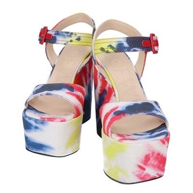 ロエベ 【美品】812001 タイダイ キャンバス ウェッジサンダル 35