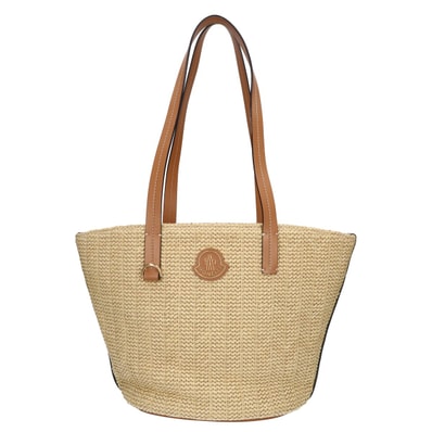 モンクレール 23年製 J109B5D00009 M4231 HUBBA TOTE SMALL ドローストリングポーチ付 ラフィアファブリック 2WAY