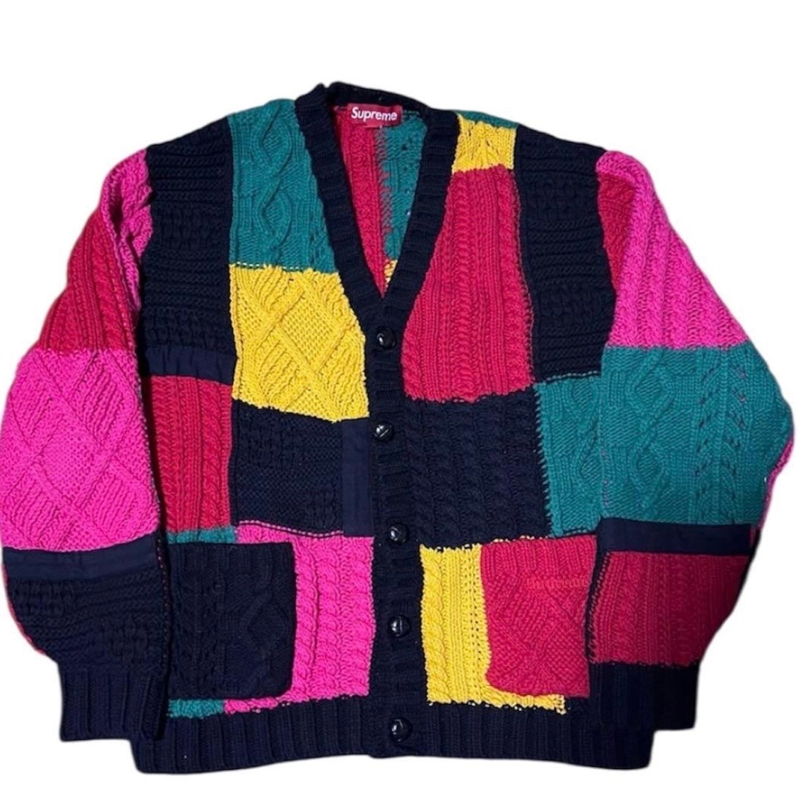 Supreme Patchwork Cable Knit Cardigan 