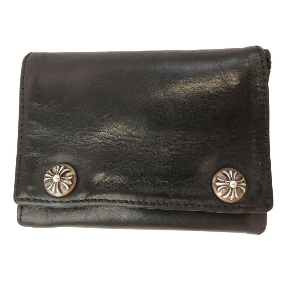 CHROME HEARTS クロムハーツ(原本無) ウォレット 3FOLD 3フォールド クロスボール コンパクトウォレット 財布 ブラック系【中古】