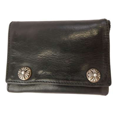CHROME HEARTS クロムハーツ(原本無) ウォレット 3FOLD 3フォールド クロスボール コンパクトウォレット 財布 ブラック系【中古】