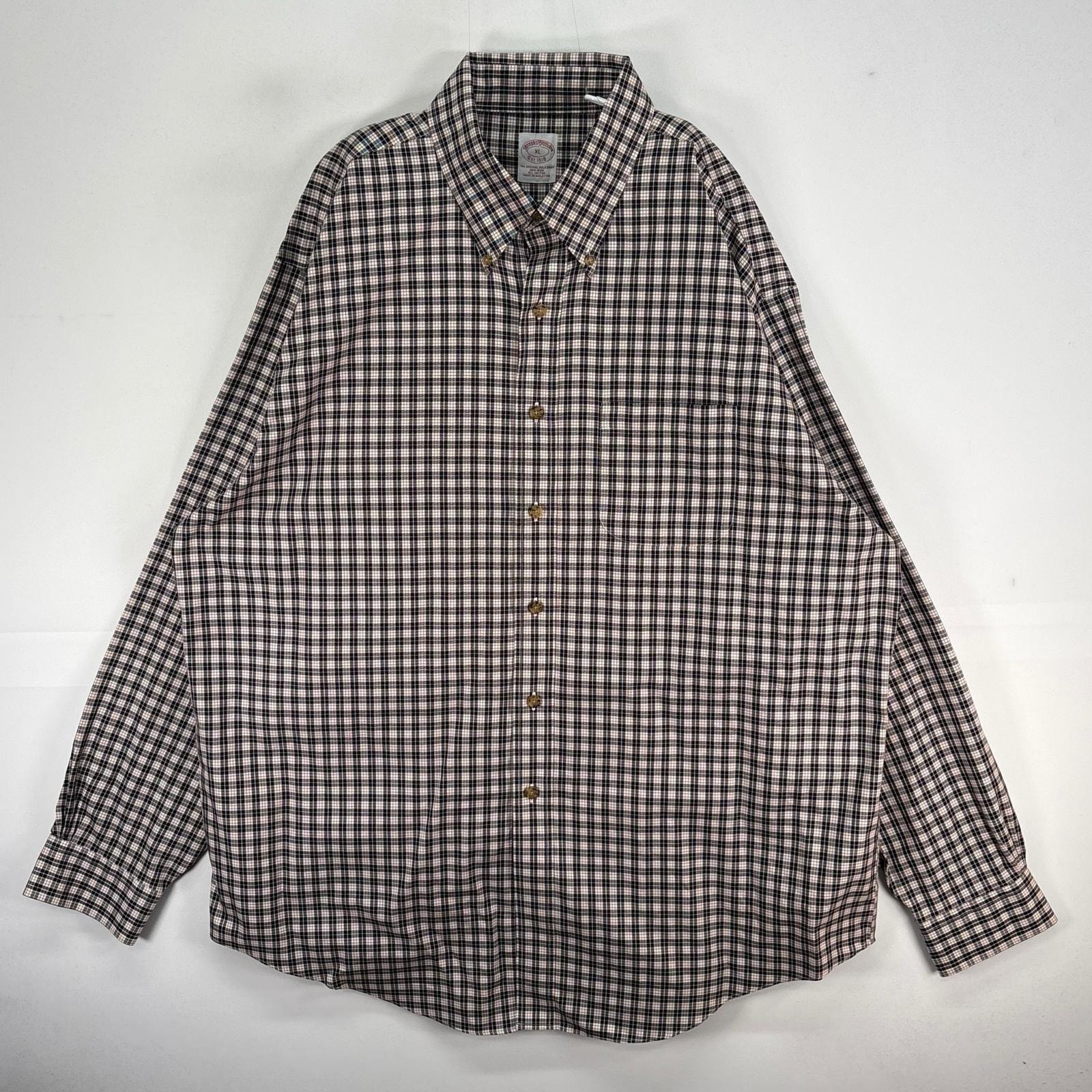 古着 ブルックスブラザーズ Brooks Brothers 長袖シャツ チェック 胸ポケ ボタンダウン XL  ブラック系 マルチカラー メンズ