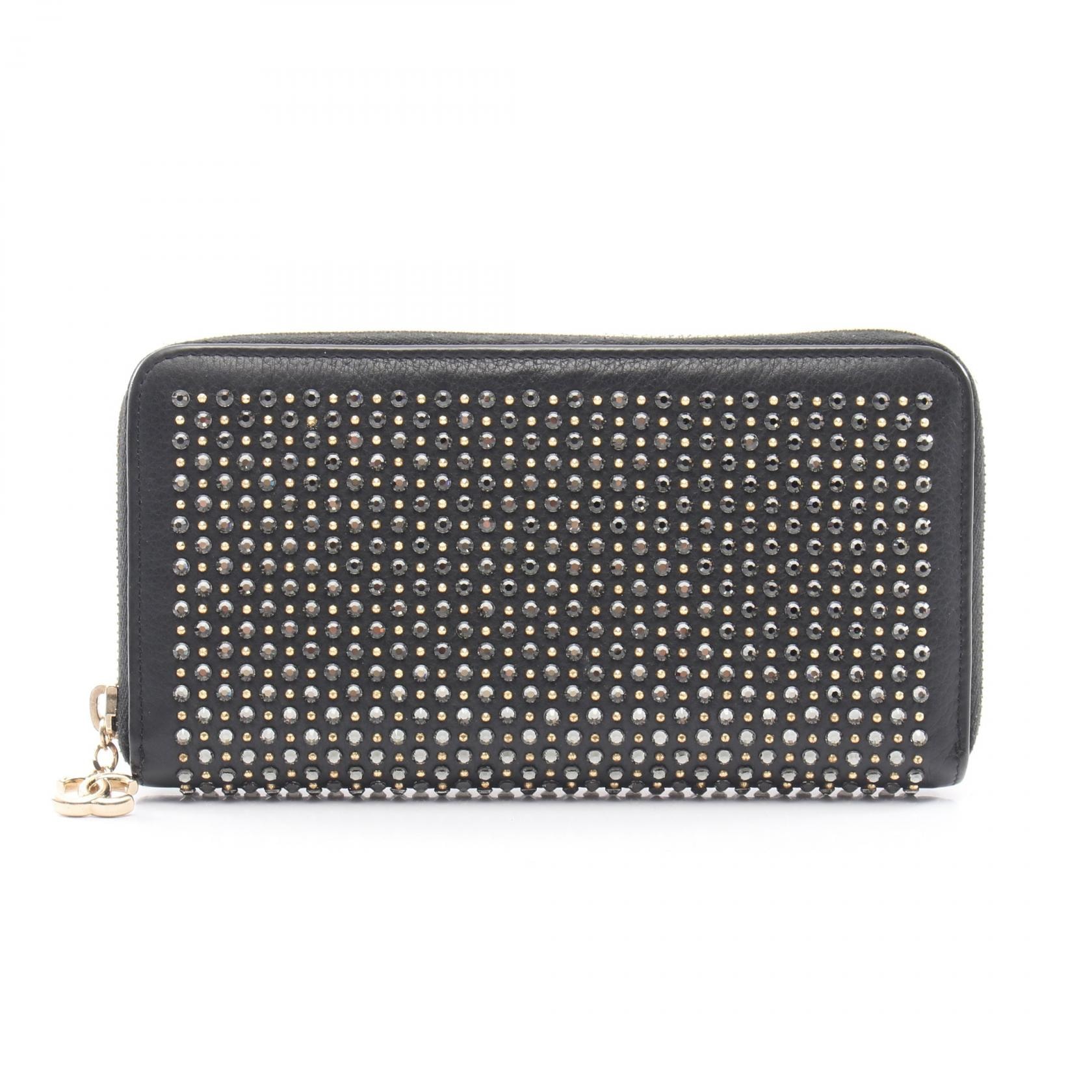 シャネル CHANEL ココマーク スタッズ ラウンド長財布 財布 レザー ラインストーン レディース ブラック系 A81010 【中古】
