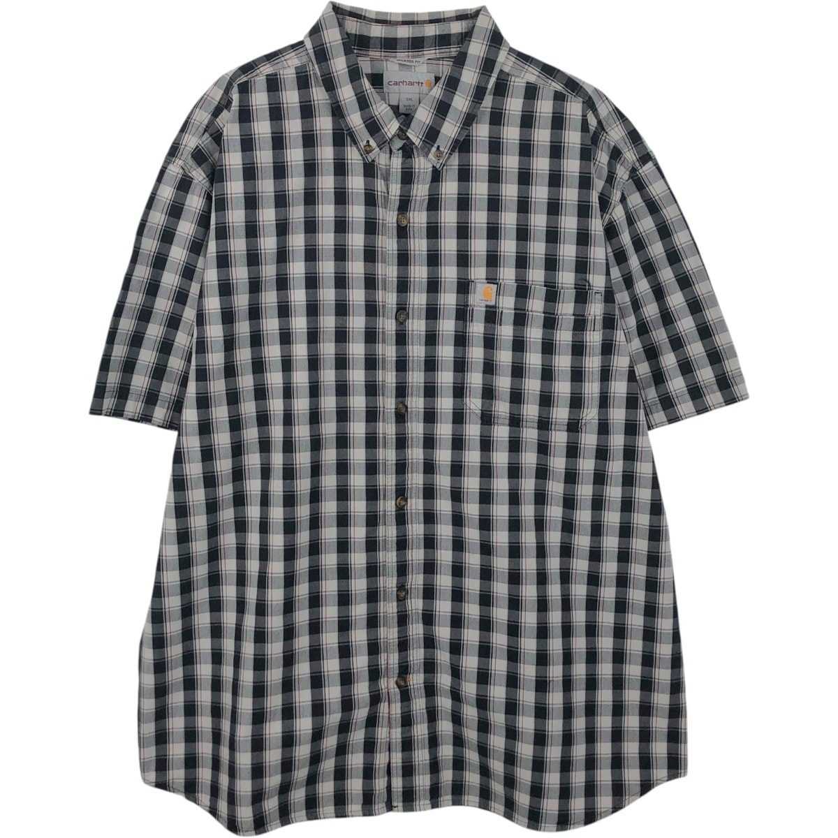 古着 カーハート Carhartt RELAXED FIT ボタンダウン チェック柄 半袖 ワークシャツ メンズXXL相当/eaa650772
