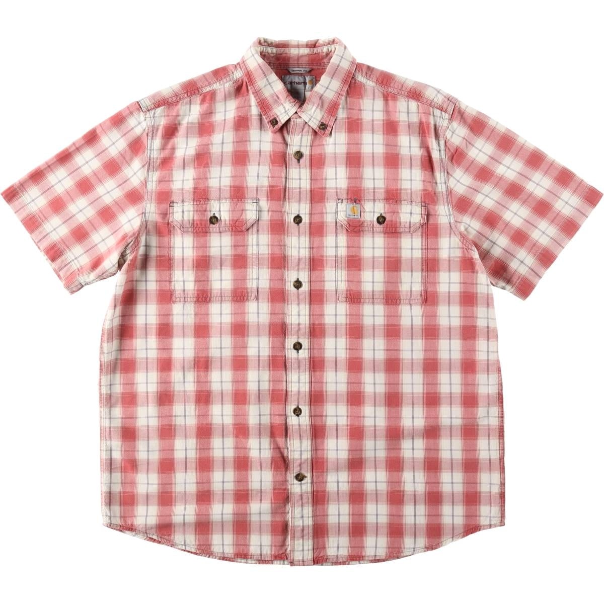古着 カーハート Carhartt ORIGINAL FIT チェック柄 ボタンダウン 半袖 ワークシャツ メンズL相当/eaa644966
