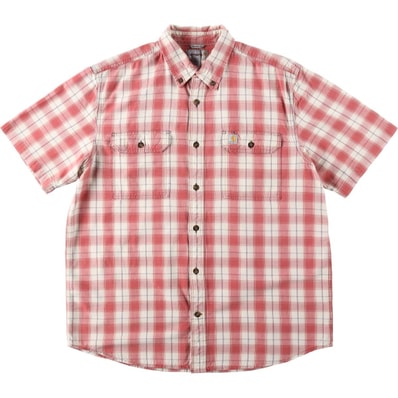 古着 カーハート Carhartt ORIGINAL FIT チェック柄 ボタンダウン 半袖 ワークシャツ メンズL相当/eaa644966