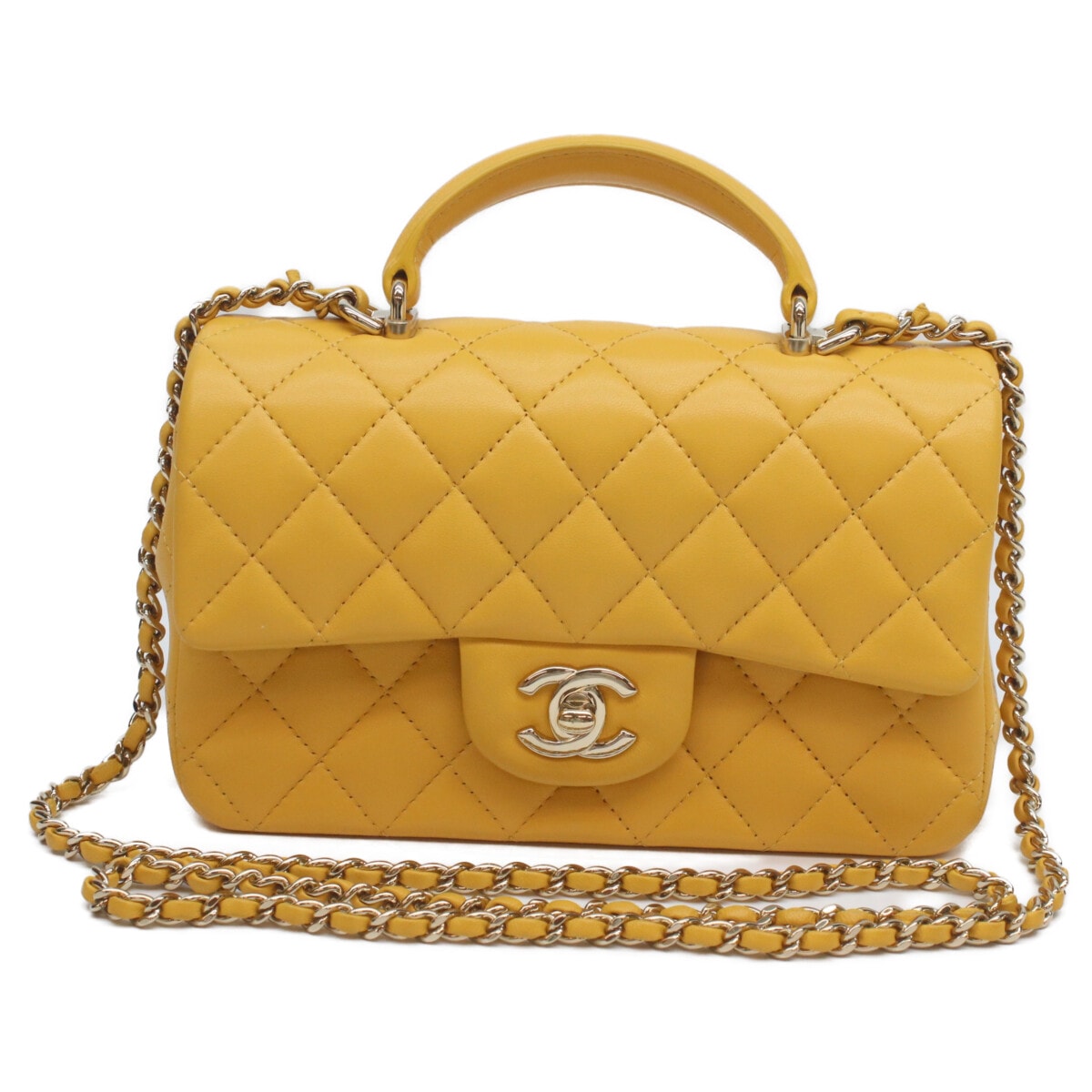 シャネル AS2431 イエロー ラム G金具 トップハンドル ミニマトラッセ20