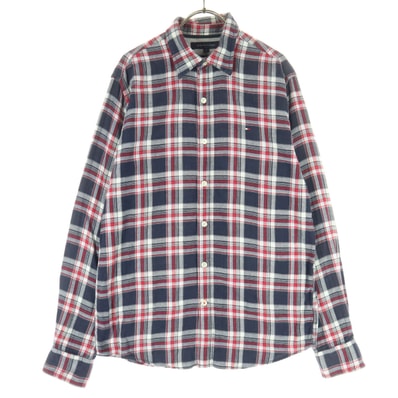 TOMMY HILFIGER トミーヒルフィガー タータンチェック柄 長袖 コットンシャツ M レッド系 Vintage Fit