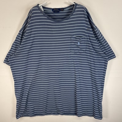 古着 ポロ・ラルフローレン POLO RALPH LAUREN 半袖Tシャツ ロゴ 刺繍 大きいサイズ クルーネック 14041 ブルー系 ボーダー メンズ