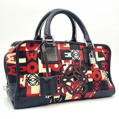 LOEWE(ロエベ)アマソナ28 ハンドバッグ アーカイブ アナグラム モノグラム キャンバス レザー レッド ブラック シルバー金具 レディース【中古】