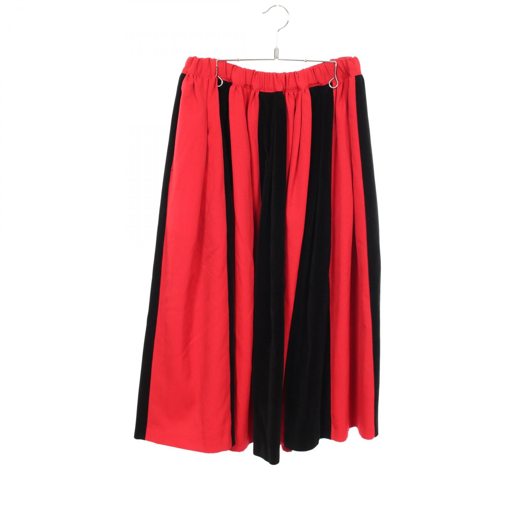 コムデギャルソン コムデギャルソン COMME des GARCONS COMME des GARCONS ストライプ ベロア切替 スカート 衣料品 ボトムス ウール コットン レディース ブラック系 / レッド系 RN-S011 【中古】