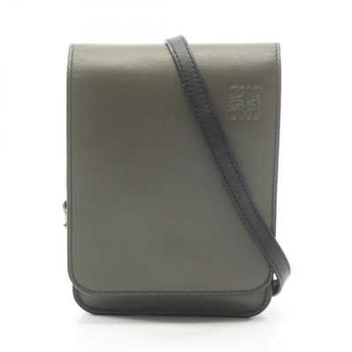 ロエベ LOEWE GUSSET FLAT CROSSBODY ガセット フラット クロスボディバッグ ショルダーバッグ バッグ レザー メンズ カーキ系 / ブラック系 【中古】