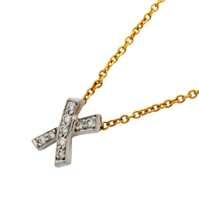 【6jkb0499】ティファニー ネックレス キス パヴェ K18YG イエローゴールド Pt950 プラチナ ダイヤモンド【中古】レディース