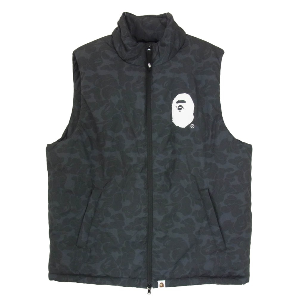 A BATHING APE アベイシングエイプ ベスト 001GDM201002H 【フェイクバスターズ鑑定済】 カモ柄 ナイロン 中綿 ベスト 迷彩 ブラック系 S【新古品】【未使用】【中古】