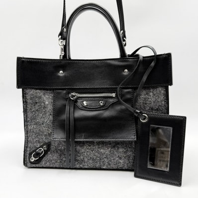 BALENCIAGA(バレンシアガ)Mini Papier 2WAYハンドバッグ ショルダーバッグ ブラック レザー フェルト素材 シルバートーン金具 レディース