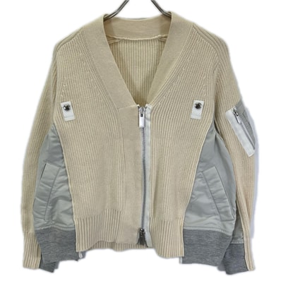 サカイ SCW-064 22AW ベージュ Wool Knit x Nylon Twill Cardigan 切替ニットカーディガン 1