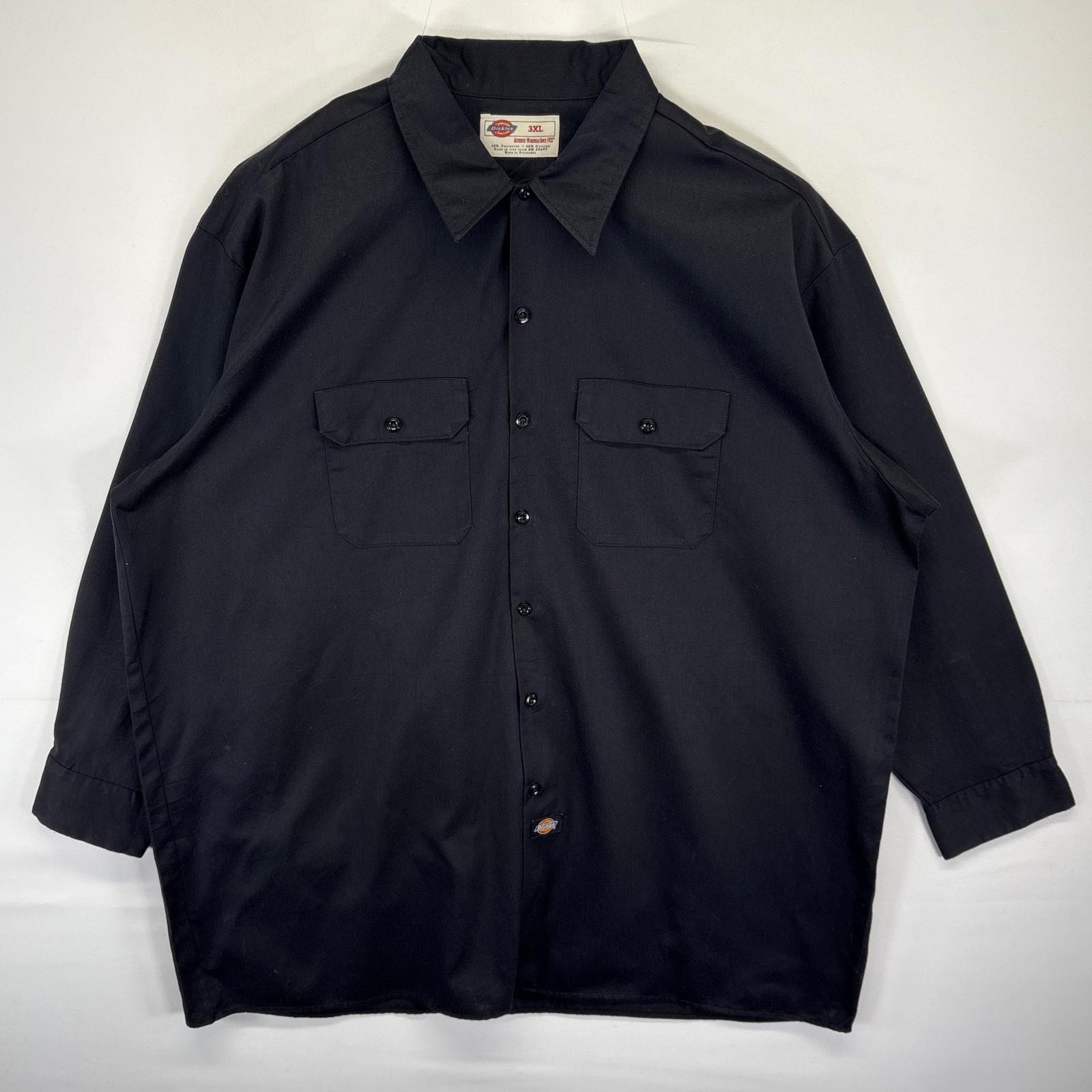 古着 ディッキーズ Dickies 長袖シャツ ワークシャツ 無地 胸ポケット 大きいサイズ 作業着 14042 ブラック メンズ