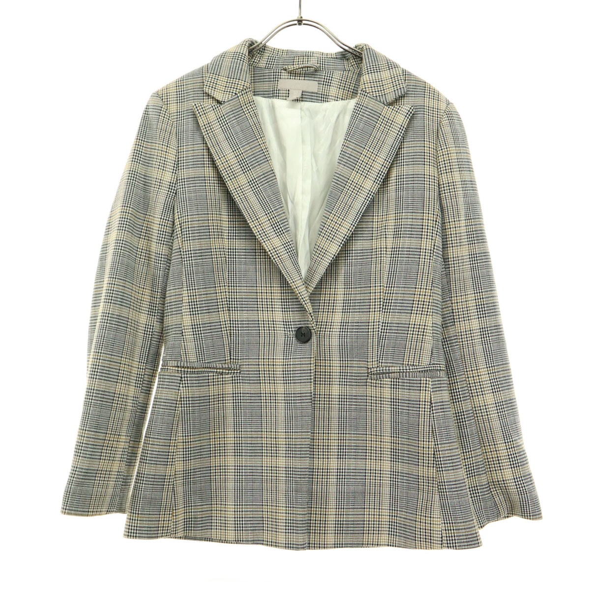 美品 H&M エイチアンドエム チェック柄 長袖 テーラードジャケット 36 ベージュ系