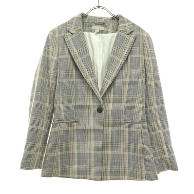 美品 H&M エイチアンドエム チェック柄 長袖 テーラードジャケット 36 ベージュ系