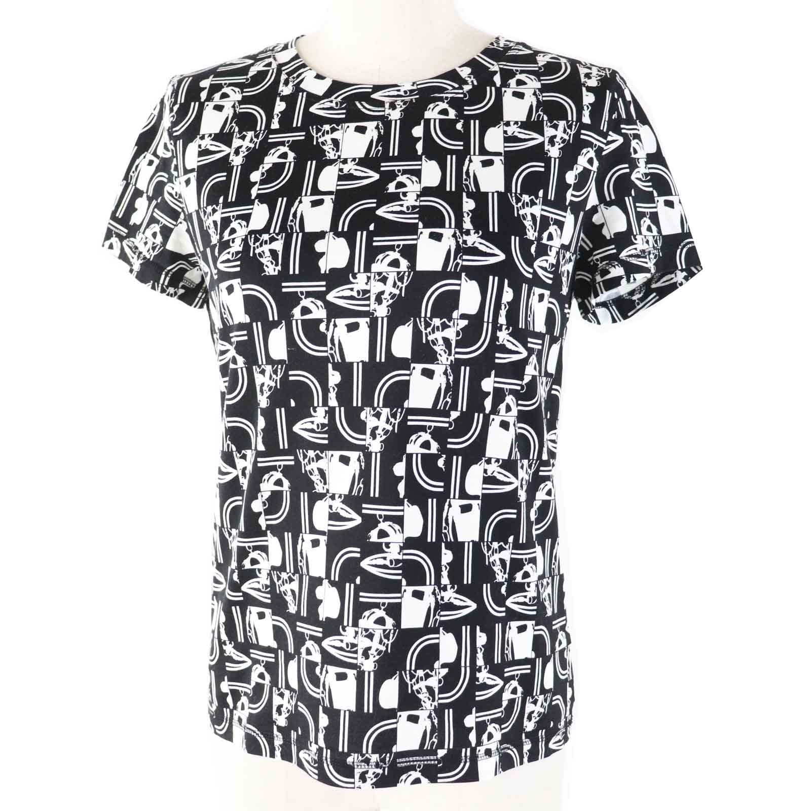 美品 エルメス 半袖Tシャツ  式典用馬勒 ブラック ホワイト レディース 34