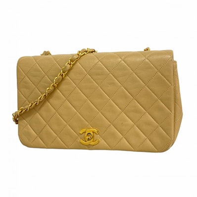 ★SALE【6db1942-k】シャネル ショルダーバッグ マトラッセ チェーンショルダー ラムスキン ベージュ ゴールド金具【中古】レディース