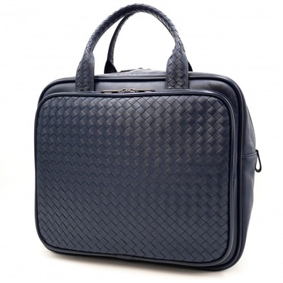 BOTTEGA VENETA(ボッテガ・ヴェネタ)イントレチャート ブリーフケース ビジネスバッグ ネイビー レザー メンズ イタリア製 【中古】