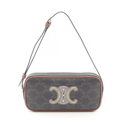 セリーヌ CELINE キュイル トリオンフ ミニ カメラバッグ ショルダーバッグ バッグ PVCコーティングキャンバス レザー レディース ブラック系 / ブラウン系 【中古】