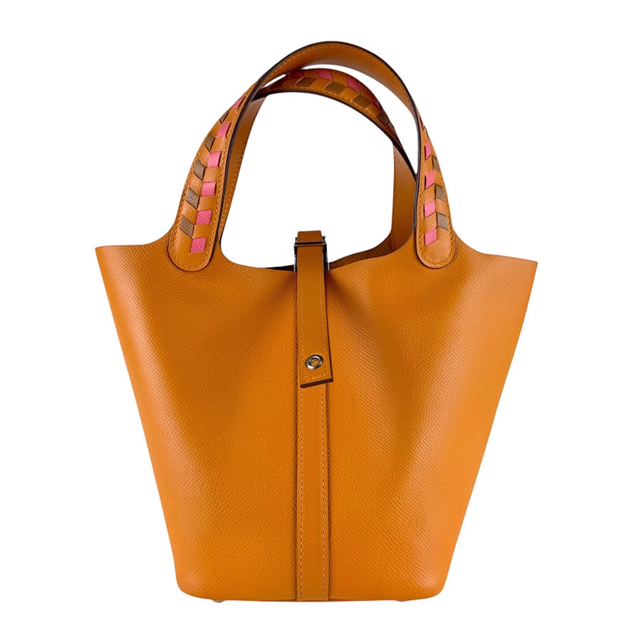 エルメス HERMES ハンドバッグ ピコタンロックPM 18 トレサージュ ヴォーエプソン オレンジ/ゴールド/ローズアザレ シルバー レディース【中古】 z9357