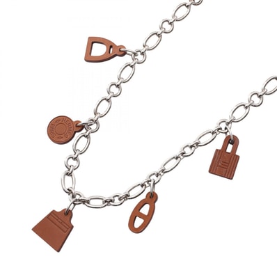エルメス HERMES アミュレット 5 ネックレス ジュエリー ステンレススチール レザー □P刻印(2012年製造) レディース シルバー系 / ブラウン系 【中古】