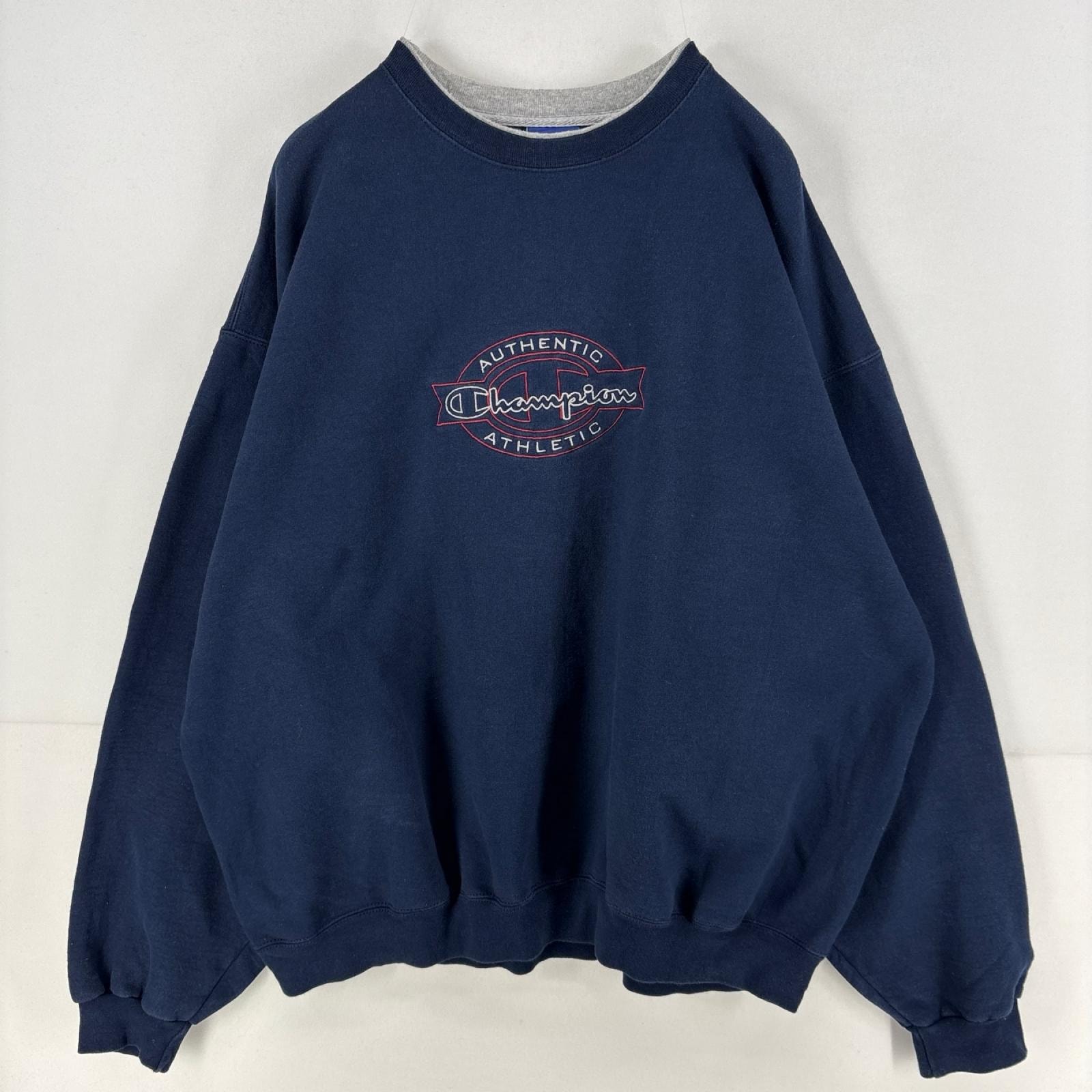 古着 チャンピオン Champion スウェット ロゴ クルーネック 刺繍 厚手 トレーナー 2XL  ネイビー メンズ
