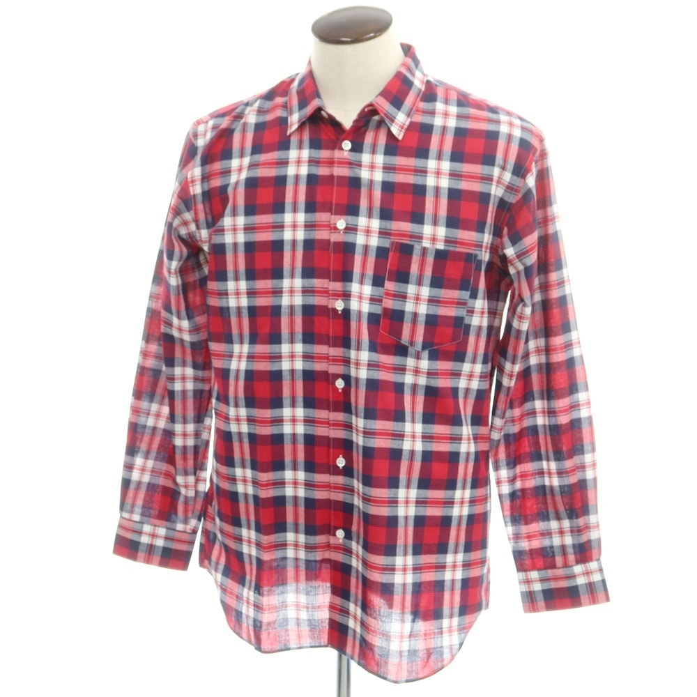 【中古】コムデギャルソンシャツ COMME des GARCONS SHIRT 2025年春夏 コットン チェック レギュラーカラー カジュアルシャツ レッドxネイビー【サイズL】【メンズ】