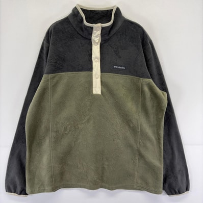 古着 コロンビア Columbia トレーナー ハーフボタン ワンポイントロゴ 大きいサイズ フリース XL グレー系 ツートン メンズ