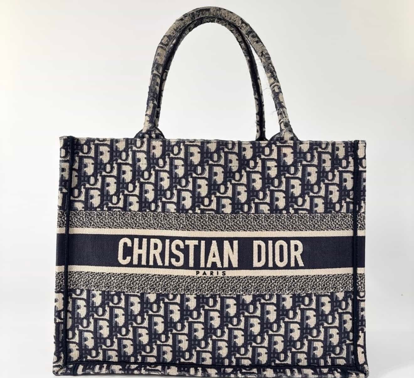 Dior Book Tote Large Bag Oblique Embroidery "Ecru/Blue"