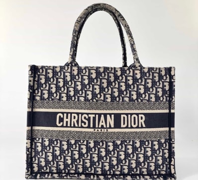 Dior Book Tote Large Bag Oblique Embroidery "Ecru/Blue"