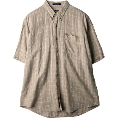 古着 ラルフローレン Ralph Lauren CHAPS チャップス チェック柄 半袖 コットン×リネン ボタンダウンシャツ メンズXL相当/eaa641279
