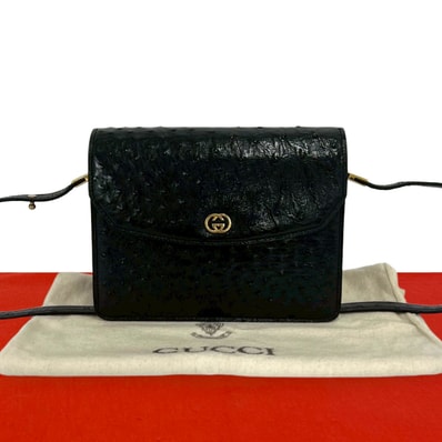 GUCCI グッチ GG ロゴ 金具 オーストリッチ ショルダーバッグ ブラック
36318
